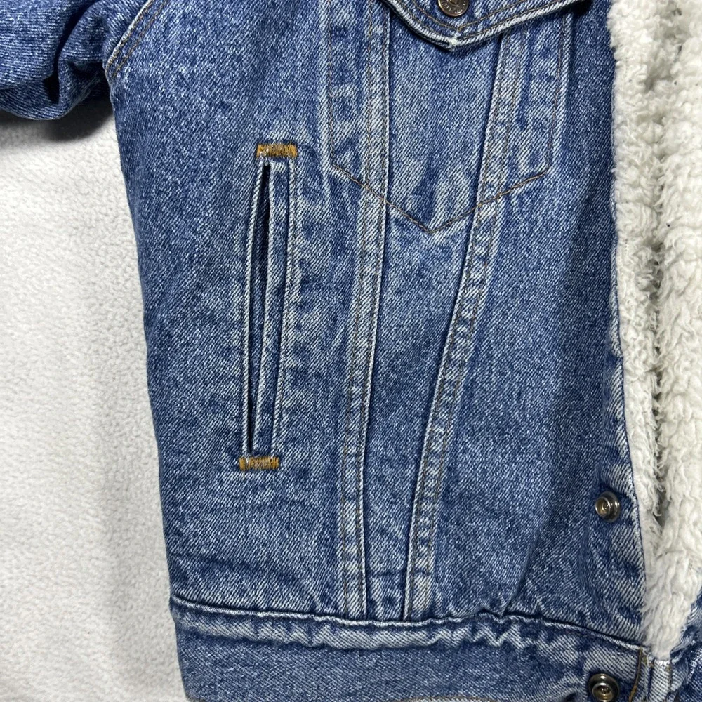 Levis Sherpa Lined Denim Trucker Jacket Mens S Blue Vintage Made in USA 70608
